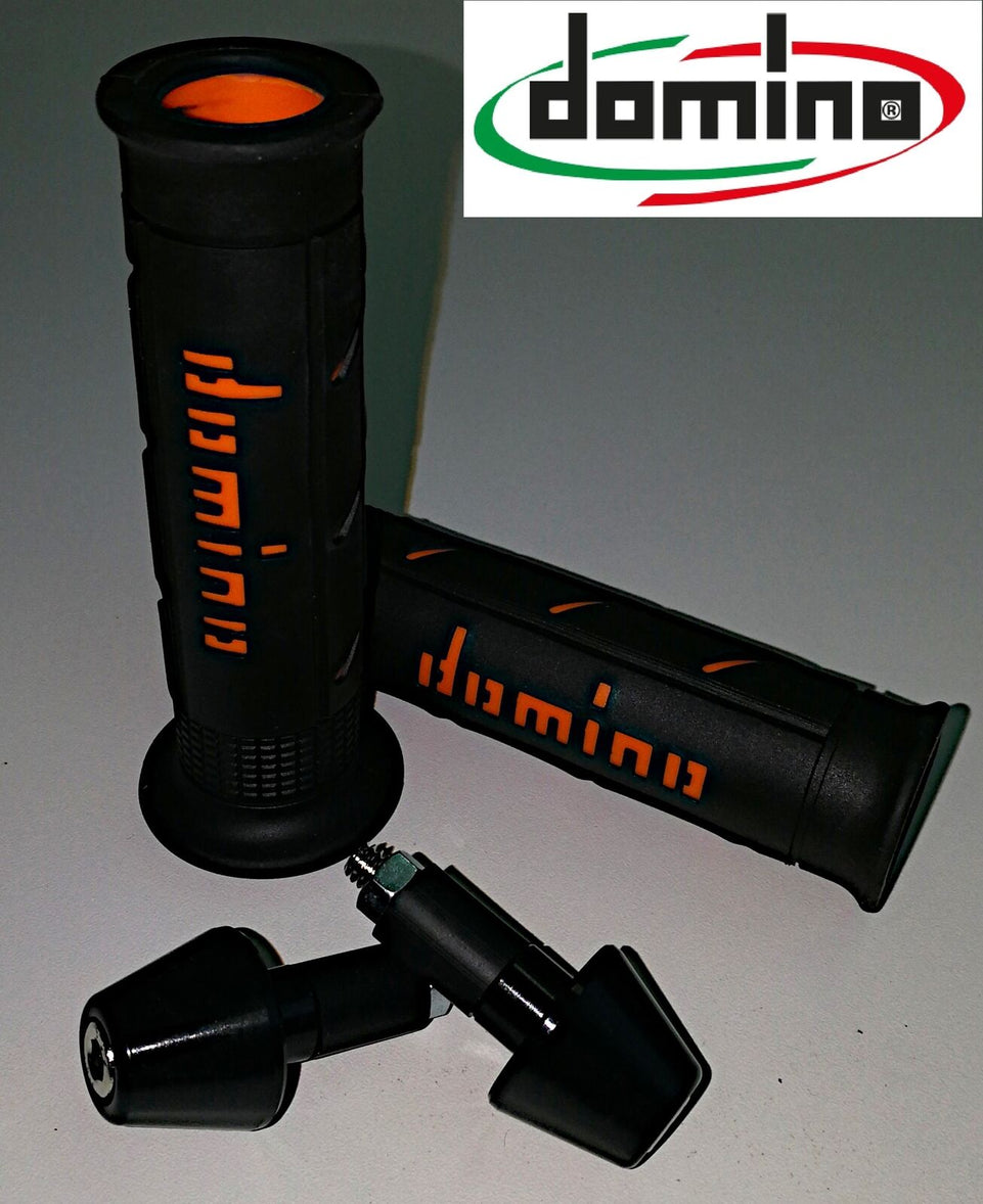 Kit Manopole Nero/Arancio Domino XM2+Contrappesi UNIV per Yamaha YZF R3