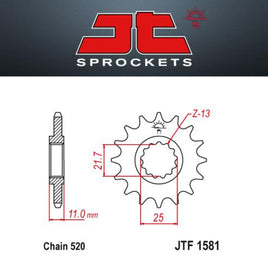 JT Pignone Acciaio 1581 Denti 14 Passo 520 per Yamaha YZF-R6 03-05