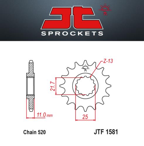 JT Pignone Acciaio 1581 Denti 14 Passo 520 per Yamaha YZF-R6 03-05