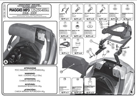 KAPPA Attacco + Piastra + Schienalino Monolock Per Piaggio Mp3 250 2006-2011