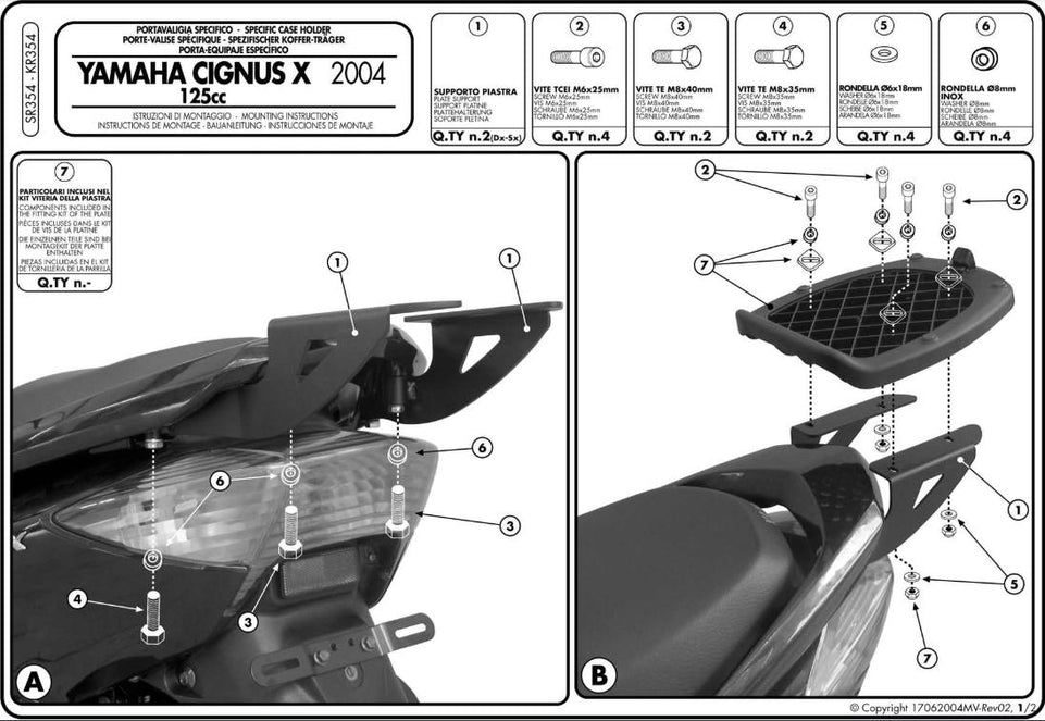 KAPPA Attacco Per Piastra Bauletto Monolock Per Yamaha Cignus X 125 2007-2015
