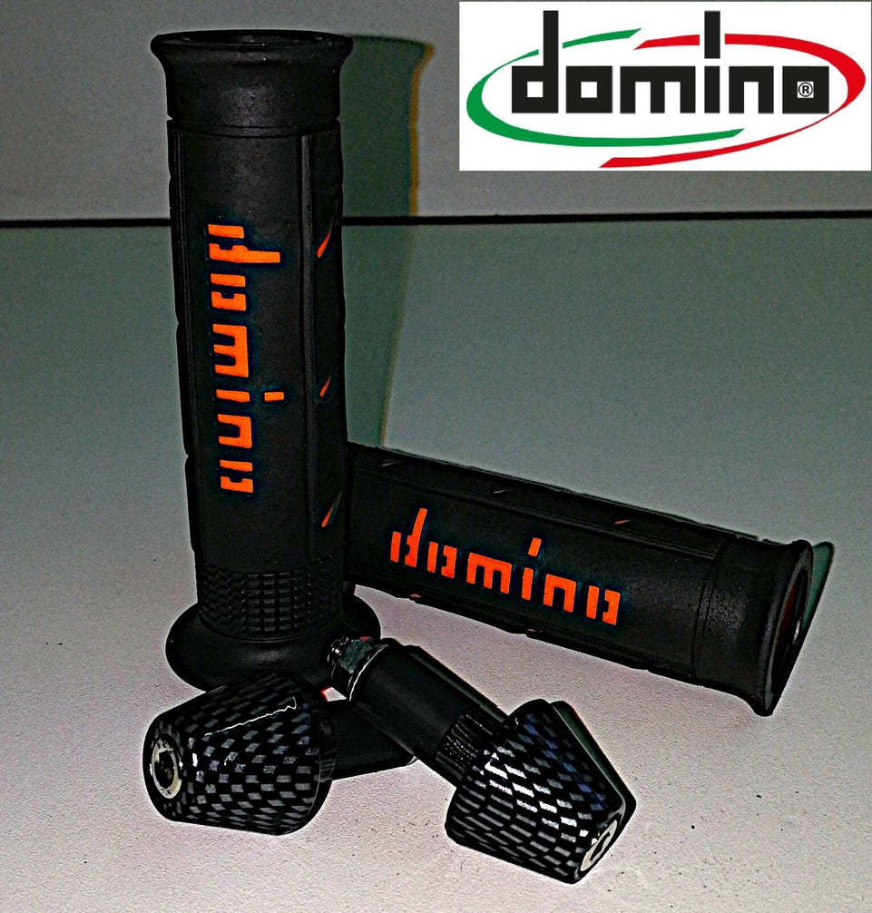 Kit Manopole Nero/Arancio Domino XM2+Contrappesi Carbon per Yamaha XT 660