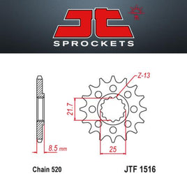 JT Pignone Acciaio 1516 Denti 16 Passo 520 per Suzuki GSX-R750 SRAD 1996-1997