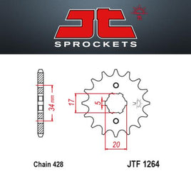 JT Pignone Acciaio 1264 Denti 14 Passo 428 per Honda 5 F (GLR125) 15-17