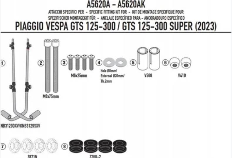KAPPA Kit Attacchi Per Parabrezza Per Piaggio Vespa GTS 300 Super 2023
