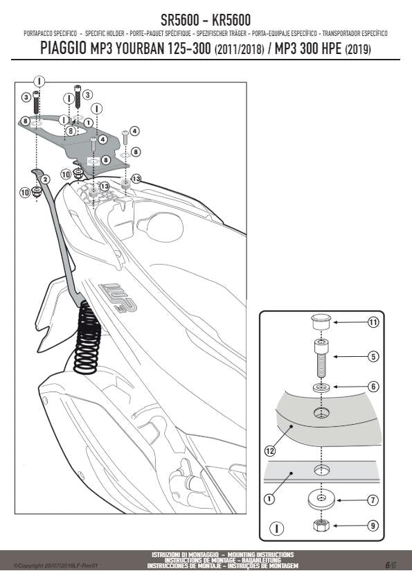 KAPPA Attacco + Piastra Bauletto Monokey Per Piaggio Mp3 Yourban 300 2011-2018