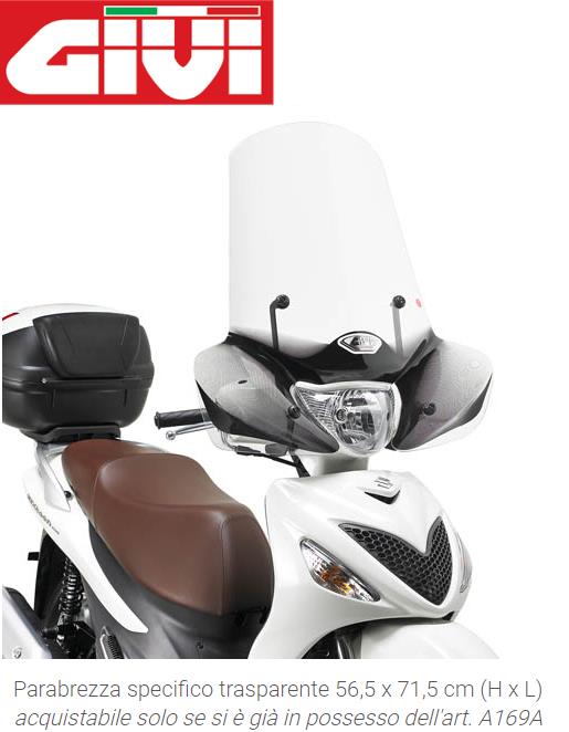 GIVI Parabrezza Trasparente 56,5 x 71,5 per Suzuki Sixteen 125-150 2008-2016
