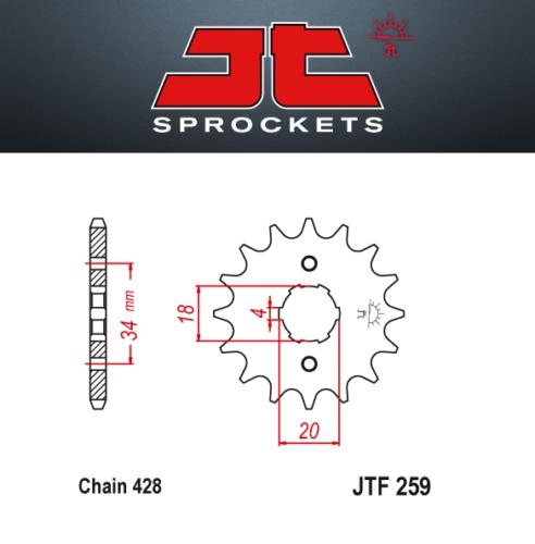 JT Pignone Acciaio 259 Denti 12 Passo 428 Kymco ATV 1990 KXR 05-07