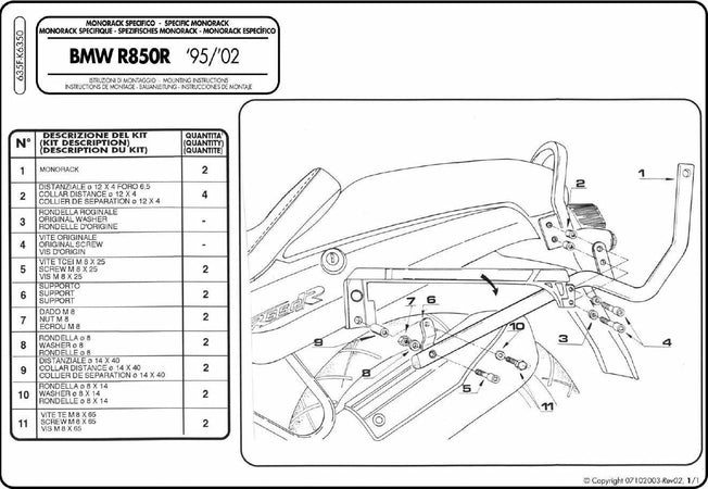 K6350 KAPPA PORTAVALIGIE LATERALE MONOKEY® per BMW R 1100 R 1995 1996 1997 1998