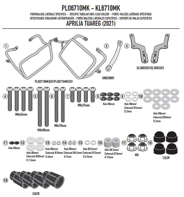 GIVI KIT Portavaligie laterale Monokey per Aprilia Tuareg 660 2021 2022