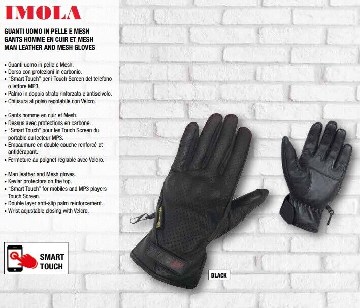 Hawk Coppia Guanti Pelle Imola Uomo Smart Touch Protezione nocche Velcro CE Moto