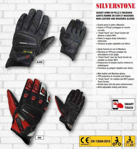 Hawk Guanti Pelle Maxdura Silverstone Uomo Smart Touch Protezione nocche Moto