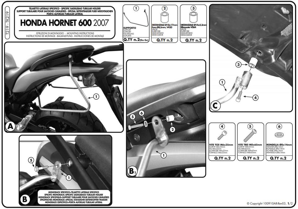 KAPPA Telaietti Laterali Per Borse Morbide Per Honda Hornet 600 ABS 2007-2010