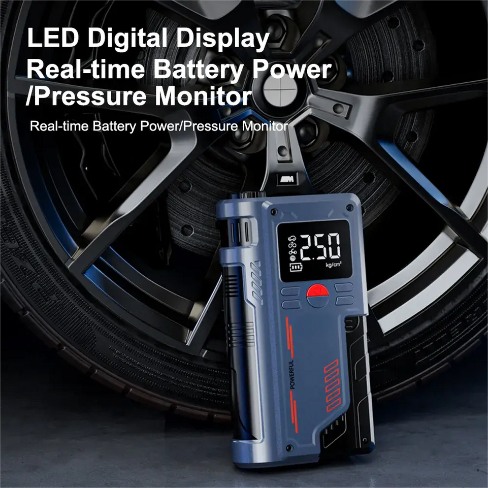 2 in 1 Avviatore Emergenza gonfia gomme Auto Moto Scooter Power Bank 12V 1000A Luce Led Usb ricarica - LGMoto SRL