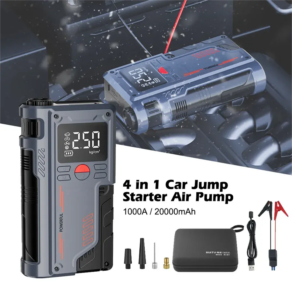 2 in 1 Avviatore Emergenza gonfia gomme Auto Moto Scooter Power Bank 12V 1000A Luce Led Usb ricarica - LGMoto SRL