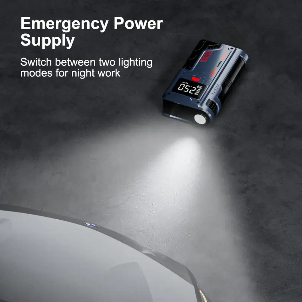 2 in 1 Avviatore Emergenza gonfia gomme Auto Moto Scooter Power Bank 12V 1000A Luce Led Usb ricarica - LGMoto SRL