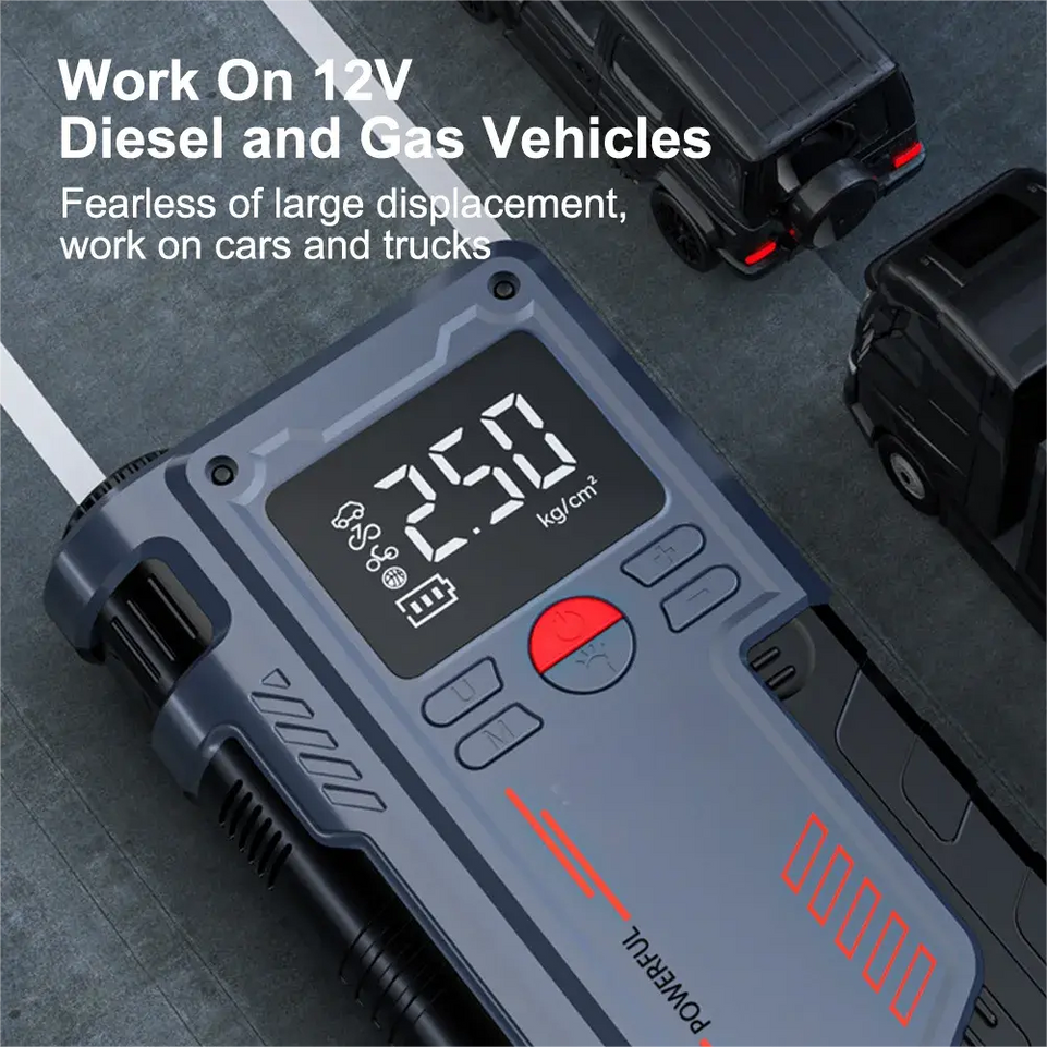 2 in 1 Avviatore Emergenza gonfia gomme Auto Moto Scooter Power Bank 12V 1000A Luce Led Usb ricarica - LGMoto SRL