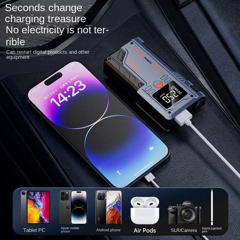 2 in 1 Avviatore Emergenza gonfia gomme Auto Moto Scooter Power Bank 12V 1000A Luce Led Usb ricarica - LGMoto SRL