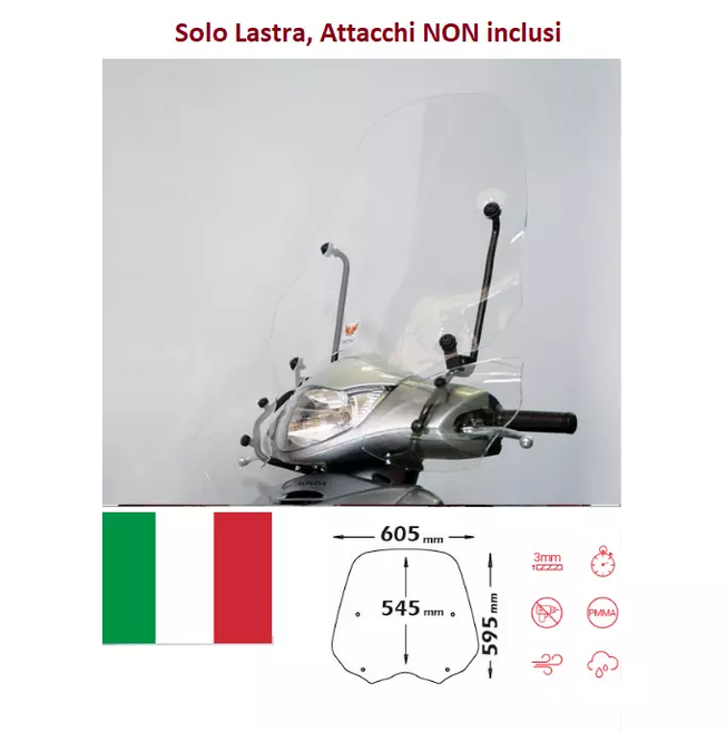 Isotta Lastra/Parabrezza Trasparente per attacchi originali per Honda SH 150I 2005 - 2008