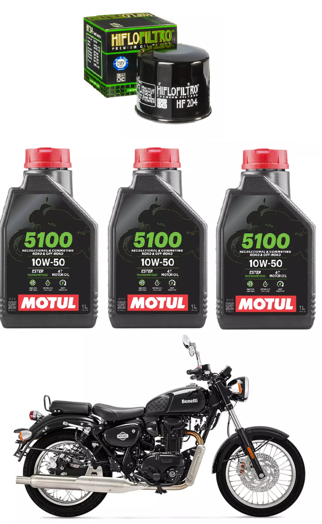 KIT TAGLIANDO MOTUL con Olio motore 5100 10w50 + Filtro Olio HF204 per Moto