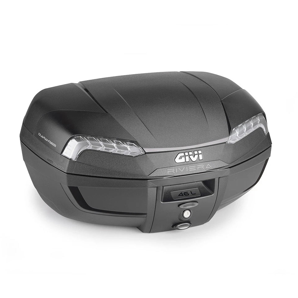 GIVI Bauletto + Attacco Posteriore Moto MONOLOCK® Nero RIVIERA 46lt con Piastra e Kit Fissaggio Fume