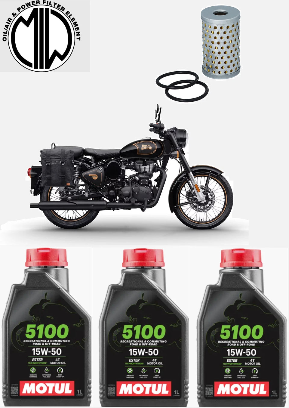 Kit Tagliando Motul 5100 15W50 olio+Filtro per ROYAL ENFIELD Bullet 500 09-16