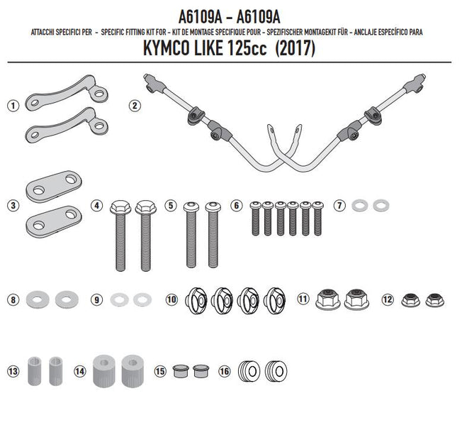 GIVI Kit Attacchi parabrezza per KYMCO Like 50-125-150 2017 - 2022