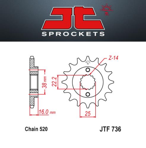 JT Pignone Acciaio 736 Denti 16 Passo 520 Ducati 748 Biposto 1995-03