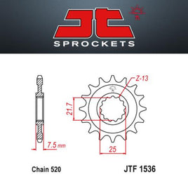 JT Pignone 1536 Denti 15 Passo 520 per Kawasaki ZX-6R (ZX636) Ninja KRT ED 16-18
