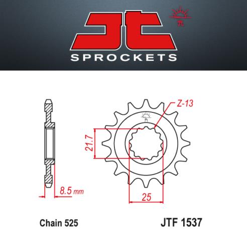 JT Pignone Acciaio 1537 Denti 16 Passo 525 Kawasaki ZX-10R (ZX1000) Ninja 06-07