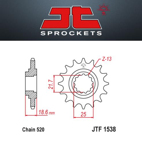 JT Pignone Acciaio 1538 Denti 13 Passo 520 per Kawasaki Z750 R (ZR750 NBF) 11