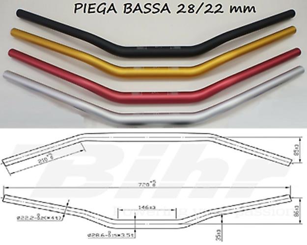 Manubrio Moto Piega Bassa Sezione Variabile Diametro 28/22 mm Universale Moto