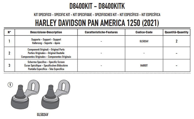 GIVI kit Attacchi Parabrezza per HARLEY DAVIDSON Pan America 1250 2021 2022