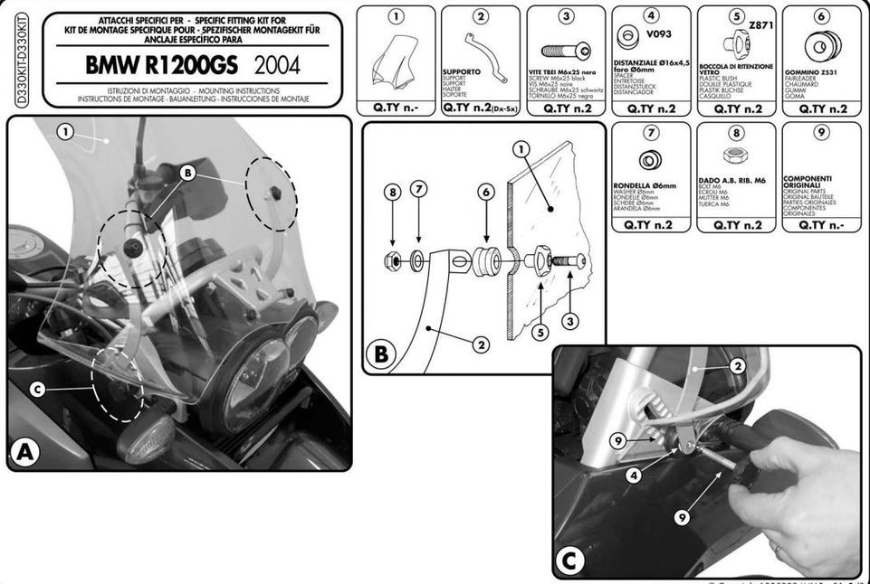 GIVI kit spoiler Attacchi Staffe Parabrezza per BMW R 1200 GS 2004 - 2012