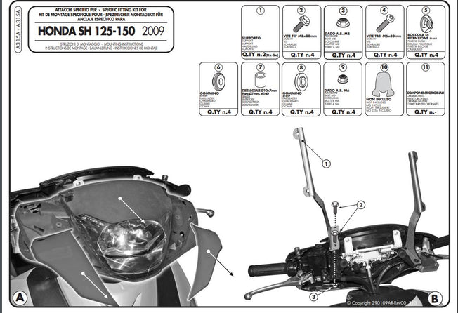 GIVI Kit Attacchi Parabrezza per Honda SH 125i-150i 2009 - 2012