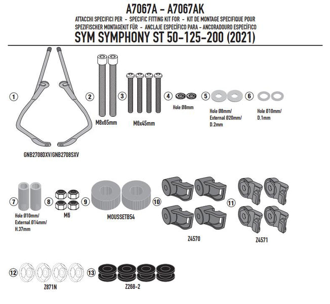 GIVI Kit Attacchi Parabrezza per SYM Symphony ST 50-125-200 2021 2022