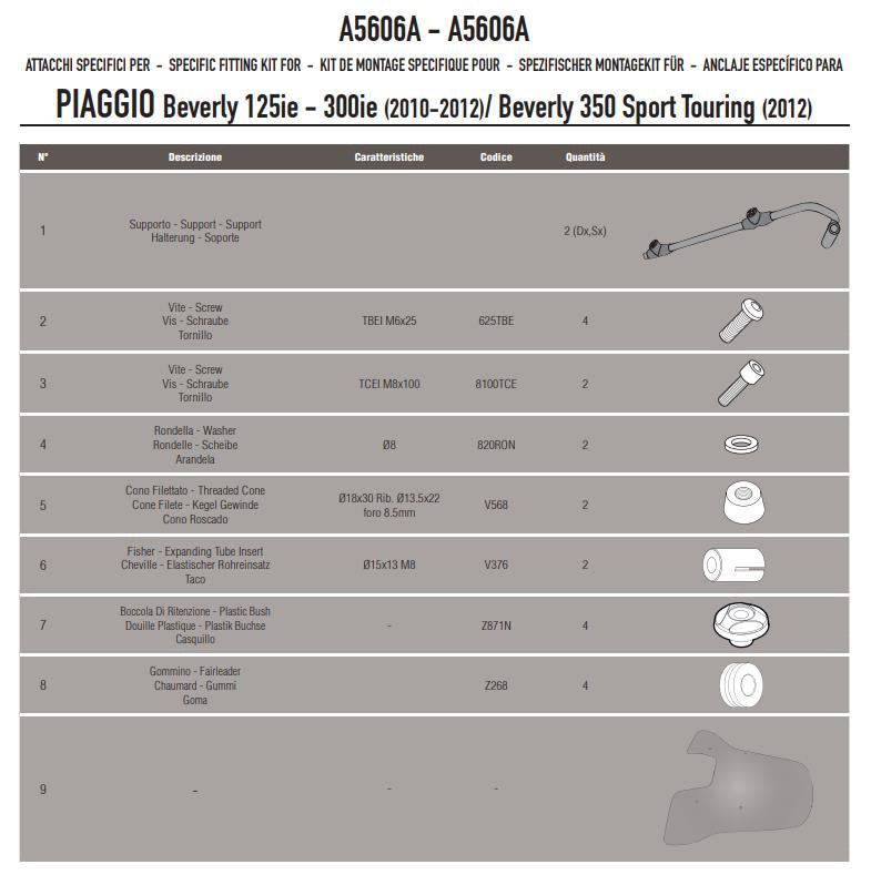 GIVI Kit Attacchi Parabrezza per PIAGGIO Medley 125-150 2016 - 2019