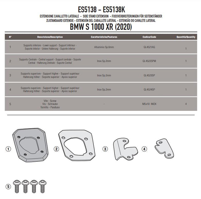 GIVI Kit Estensione Cavalletto per BMW S 1000 XR 2020 2021 2022