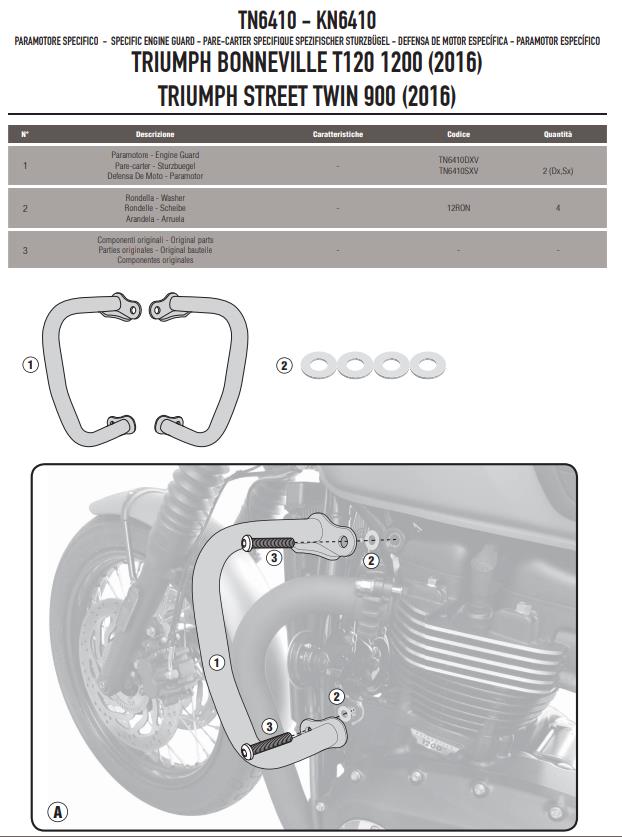 GIVI Kit Paramotore protezione nero per TRIUMPH Street Twin 900 2016 - 2022