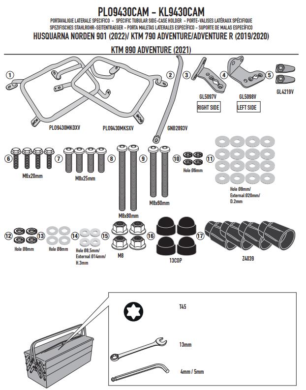 GIVI KIT Portavaligie laterale Monokey per Ktm 890 Adventure 2021 2022 2023