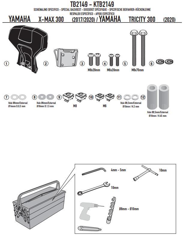 GIVI kit Schienalino nero per passeggero per Yamaha Tricity 300 2020 2021 2022