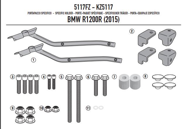 GIVI Attacco posteriore bauletto Monolock o Monokey per BMW R 1200 R 2015-2018