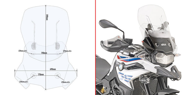 GIVI solo Parabrezza scorrevole trasparente AIRFLOW per BMW F 750 GS 2018-2023