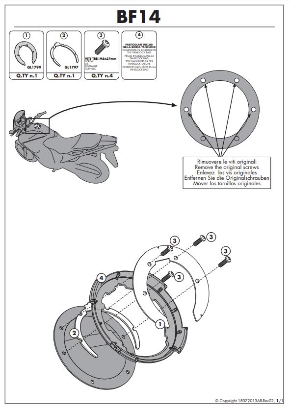 GIVI Flangia per borse da serbatoio TANKLOCK per Kawasaki Ninja 300 2013 - 2018