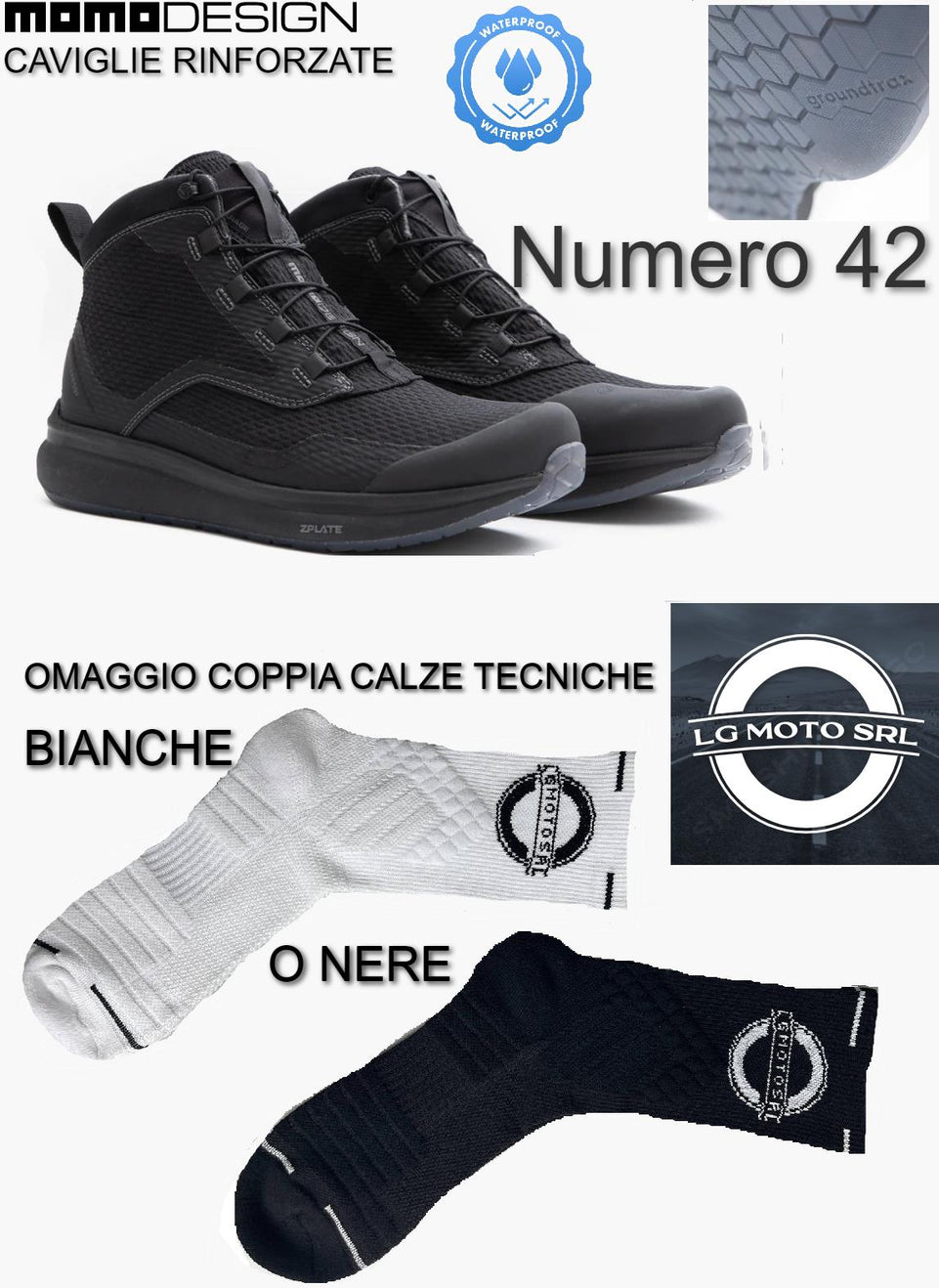 SCARPE STIVALI MOTO MOMO DESIGN FIREGUN-3 WP WATERPROOF + CALZE TECNICHE TG 42