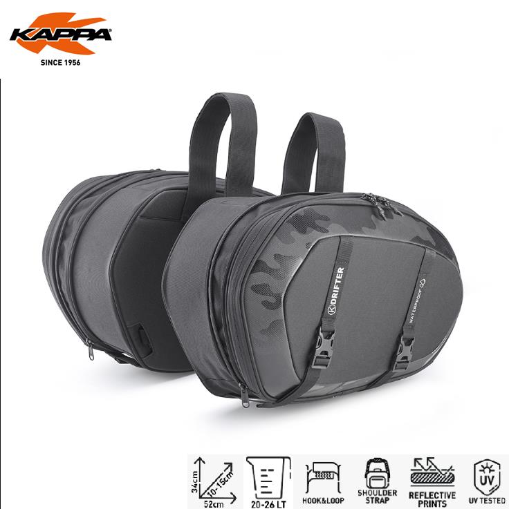 KAPPA Borse Laterali Universali Drifter 40 Litri Waterproof Per Moto Cinghie