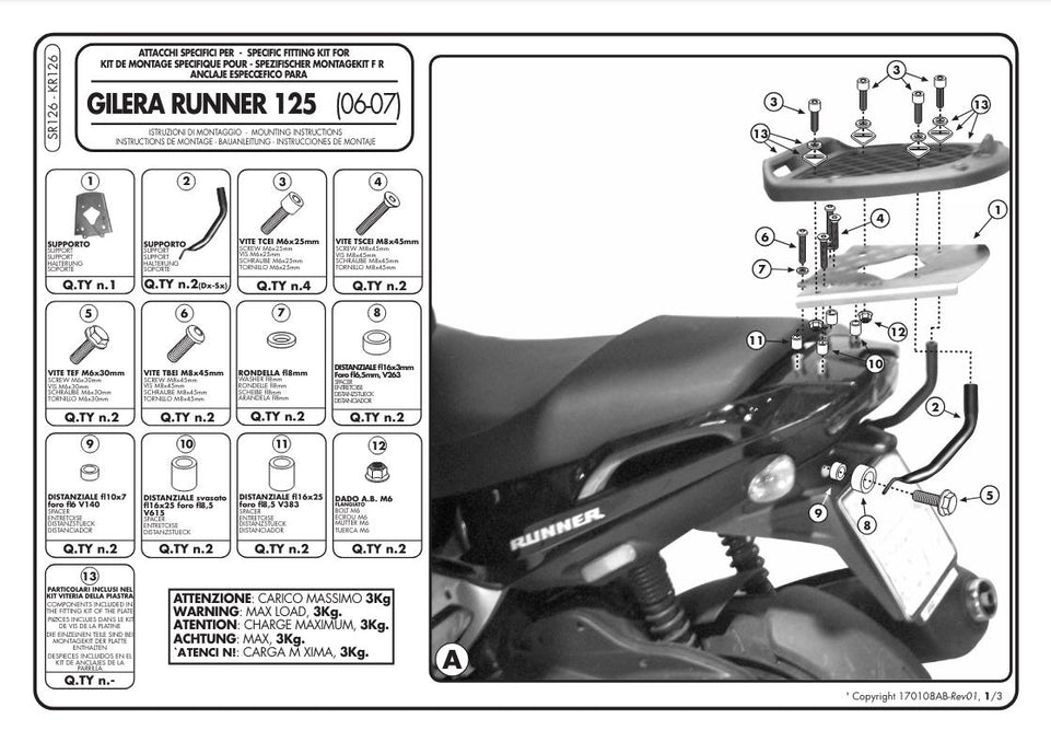 KAPPA Attacco Post Per Piastra Bauletto Monolock Per Gilera Runner 200 2006-2015