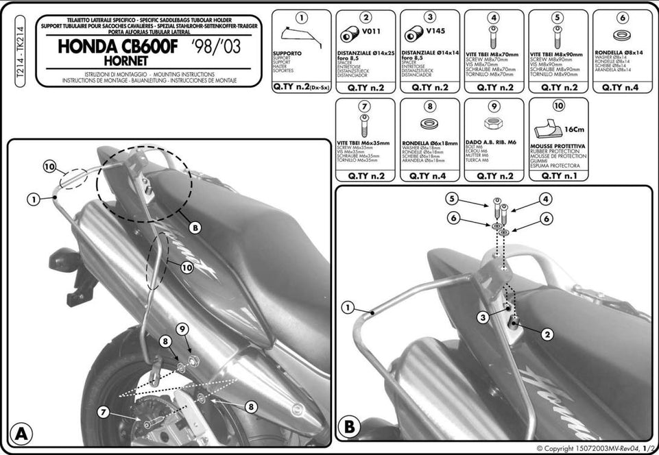 KAPPA Telaietti Laterali Per Borse Morbide Per Honda Hornet 600 1998-2002
