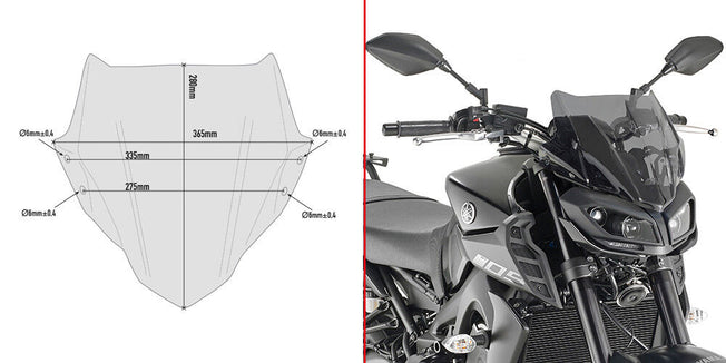 GIVI Cupolino Fumé 28 x 36,5 per Yamaha MT-09 2017 - 2020