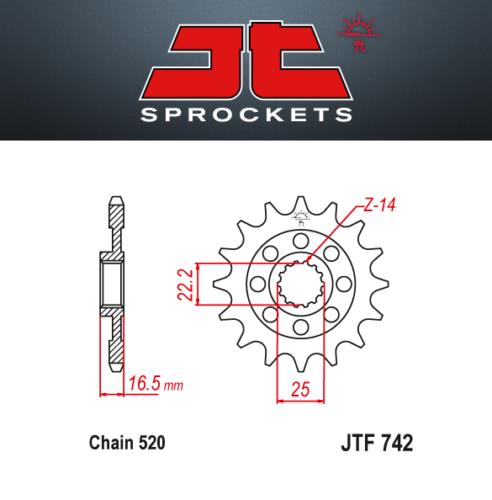 JT Pignone Acciaio 742 Denti 14 Passo 520 Ducati 848 Streetfighter 08-15